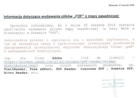 Informacja dotycząca plików pdf z mapy zasadniczej dla wykonawców robót geodezyjnych z bazy WGiK Piaseczno